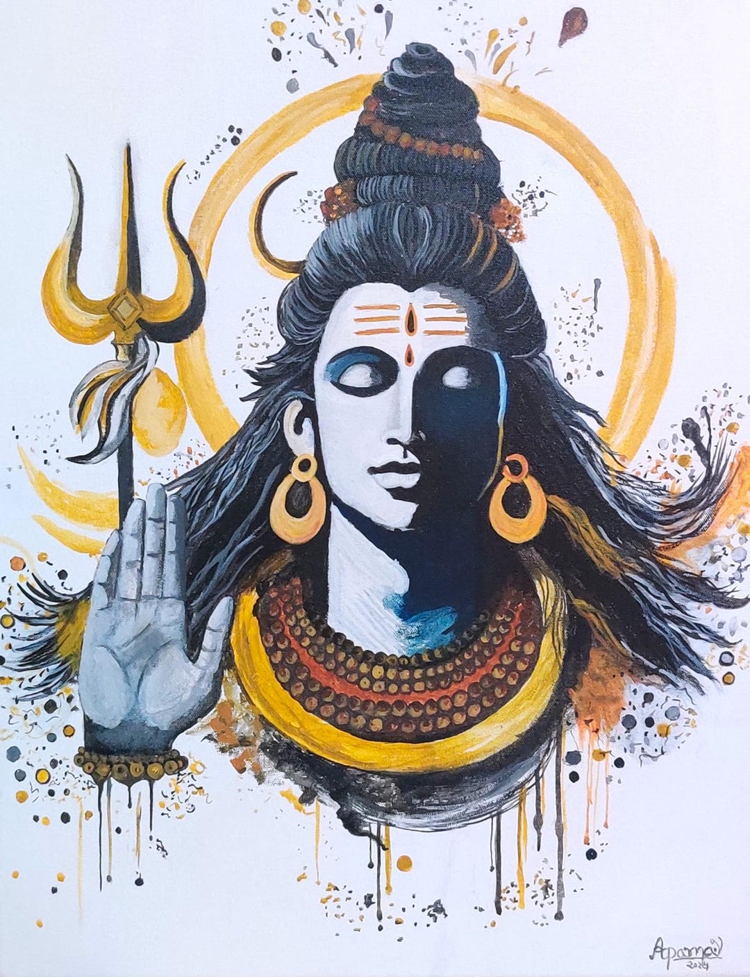 Hand-painted Lord Shiva Canvas Art, Hindu God Wall Decor - Etsy