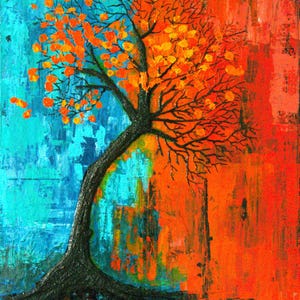 Textured Acrylic Art on Canvas, 3D Palette Knife Tree Painting, Impasto Knife Art, Wall Décor, Hand-Painted 3D Art, Modern Knife Painting,