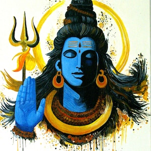 Lord Shiva Painting, Mahadev Canvas Art, Devine Hindu God Wall Decor, Spiritual Artwork, Wall Art, Hand-Painted Hindu God, Spiritual Decor