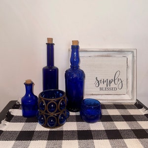 Vintage Cobalt Blue Glass Bottles, Decanters and Candle Holders Pier 1 and more