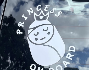 Princess On Board Car Decal (2-Pack) – Waterproof Baby Safety Sticker