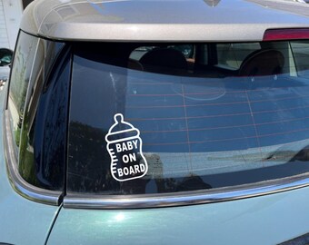 Baby On Board Car Decal - White Vinyl, Waterproof (Two-Pack)