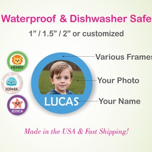 NEUE kundenspezifische Foto-Namensaufkleber - wasserdicht / spülmaschinenfest - für die Kindertagesstätte - personalisierte Geschenkaufkleber - Schulbedarf - Haustieraufkleber