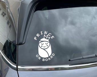 Prince On Board Car Decal – Baby Safety Stickers, Waterproof Vinyl (2-Pack)