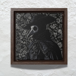 Elegant Gothic Plague Doctor Canvas Print of Painting, French Toile Style Art, Gothic Wall Decor, Tattoo Art Shop Decor, Goth Decor