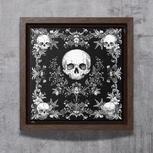 Gothic Skull Art Print, Botanical Goth Print, Macabre Wall Art, Spooky Skulls Halloween Art, Forestcore, Gothic Gallery Wall, Bathroom Decor