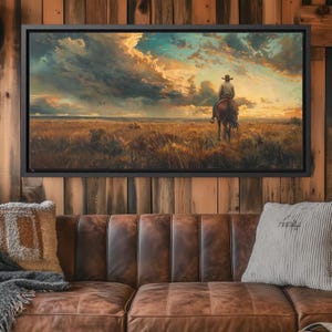 The Cowboy Landscape - Western Oil Painting Style Wall Art - Wrapped Canvas Print, Country Home Decor, Horse Art - Framed