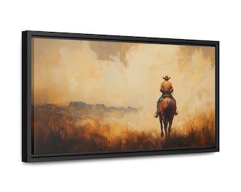Impresión en lienzo enmarcada de paisaje desértico de vaqueros: arte rústico del oeste