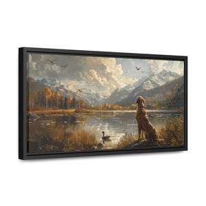 A Hunting Dog&#39;s Dream, Framed Wrapped Canvas Print, Oil Painting Style, Hunting Artwork, Lodge Decor, Duck Hunting Dog, Gifts For Hunters