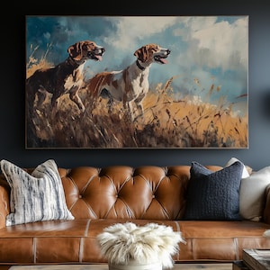 Hunting Hounds in the Field - Framed Canvas Print in Oil Painting Style - Hunting Dog, Hanging Wall Art, Lodge Decor, Gifts For Hunters