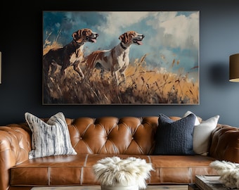 Hunting Hounds Canvas Print: Oil Painting Style, Lodge Wall Art
