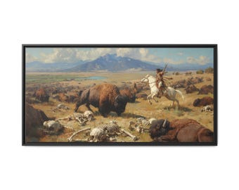 Bison Herd Framed Canvas Print, Western Cowboy, Prairie Wall Art
