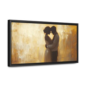 Golden Glow - Romantic Couple Oil Painting Print, Framed Canvas, Warm Love Wall Art, Wedding Anniversary Gift, Elegant Home Décor