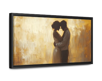 Romantic Couple Oil Painting Print: Golden Love, Framed Canvas