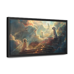 All Dogs Go to Heaven, The Rainbow Bridge, Oil Painting Style, Framed Canvas Print, Heartwarming Pet Memorial Art, Home Decor