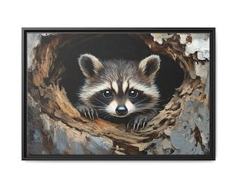 Raccoon Canvas Print: Woodland Animal Oil Painting Style