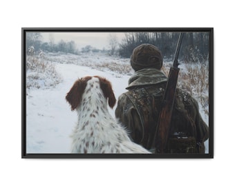 Bird Dog Hunter Canvas Print - Framed Winter Hunting Scene