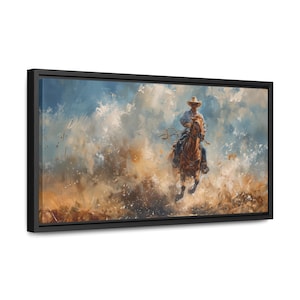 Cowboy and Horse, Country Western Wall Art, Framed Wrapped Canvas Print, Rustic Oil Painting Style, Vintage Home Decor, Hanging Wall Art