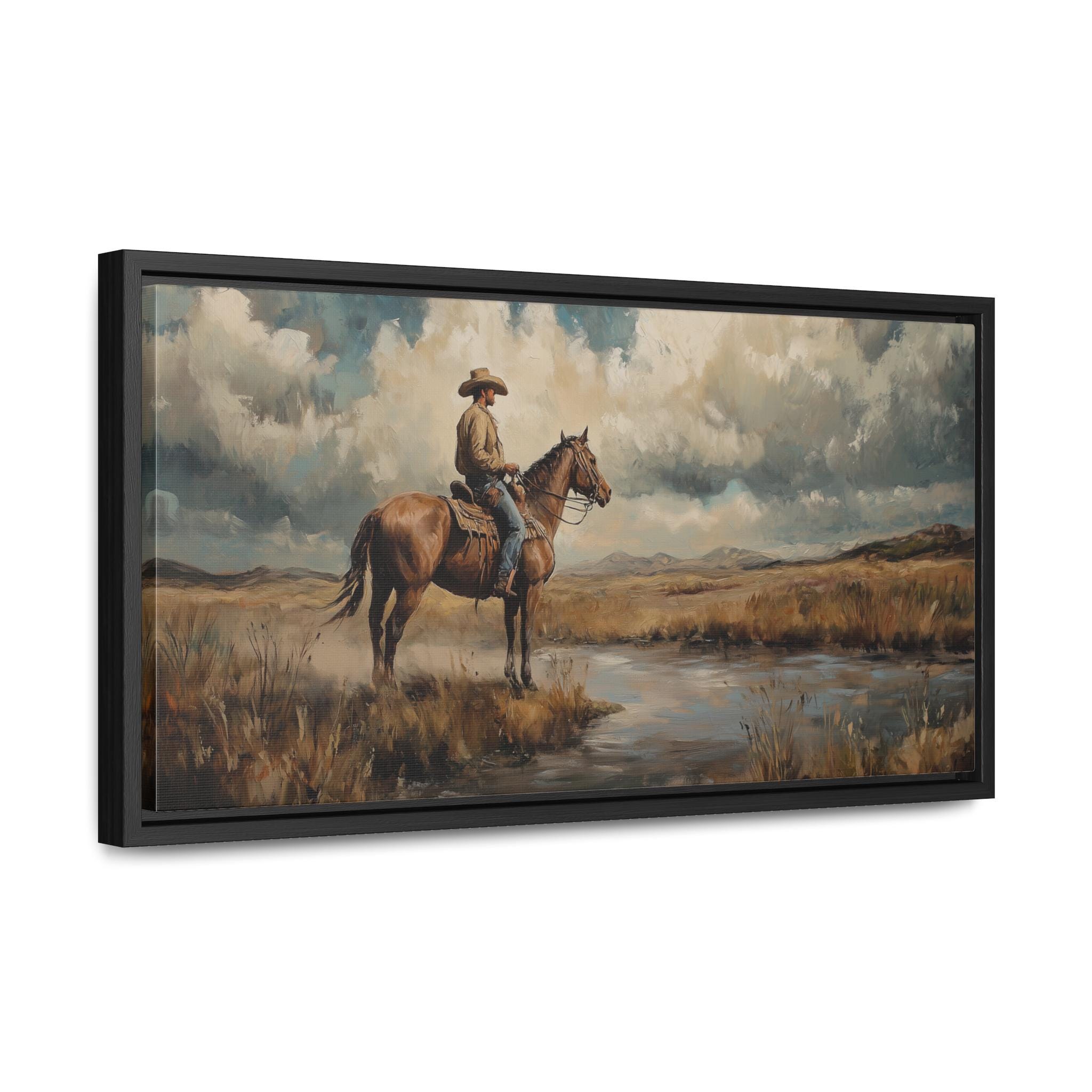 Cowboy and Horse Framed Canvas Print: Rustic Western Wall Art - Etsy