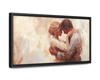 Embracing Couple Oil Painting Print – Framed Romantic Canvas Art