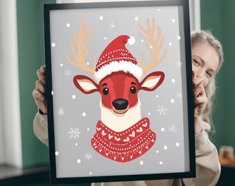 Renifer świąteczny PNG SVG, Rudolf w szaliku (pobranie cyfrowe)