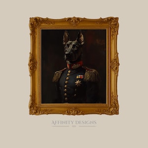 Renaissance Doberman Portrait: Military Uniform, Rustic Fine Art (Digital Download)