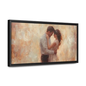 Tender Moment - Romantic Embrace, Framed Canvas, Oil Painting Print, Soft Pastels, Couples Art, Wedding & Anniversary Gift, Canvas Wall Art