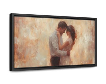 Romantic Couple Embrace: Pastel Oil Painting Print, Framed Canvas