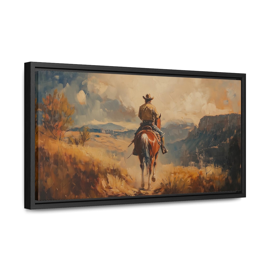 Cowboy Sunset Framed Canvas Print: Western Ranch Wall Art - Etsy