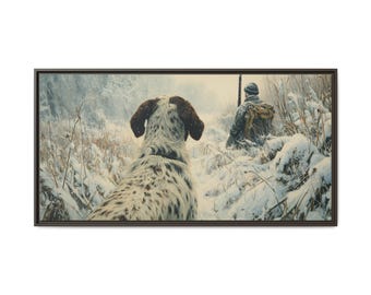 Bird Dog Hunting Framed Canvas Print – Winter Cabin Decor