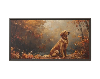 Golden Retriever Fall Canvas Print: Dog in Autumn Leaves