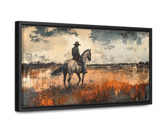 Impresión en lienzo de un vaquero montando: decoración rústica del oeste para el hogar