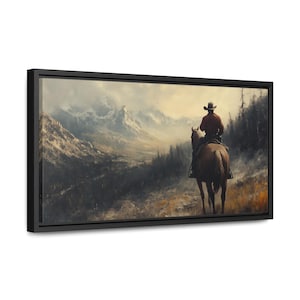 Cowboy Mountain Framed Canvas Print: Rustic Western Wall Art