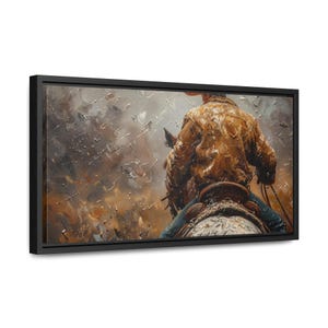 Cowboy Riding a Horse, Framed Wrapped Canvas Print, Oil Painting Style, Rustic Farmhouse Decor, Country Western Wall Art, A Cowboy&#39;s Ride