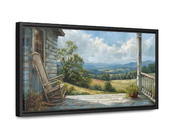 Impresión en lienzo enmarcada de estilo campestre: pintura al óleo estilo porche de granja