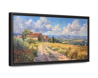 Tuscan Landscape Framed Canvas Print: Italian Countryside Oil Painting Style