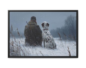 Framed Hunter and Bird Dog Canvas Print – Winter Lodge Wall Art