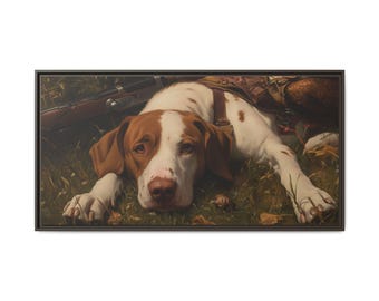 Bird Dog & Pheasant Hunt Canvas Art: Rustic Farmhouse Decor