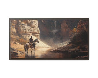 Rustic Cowboy Canvas Print: Canyon Horseback Ride - Framed Western Wall Art