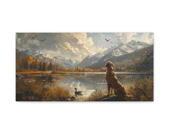Hunting Dog Canvas Print: Oil Painting Style, Natural Landscape