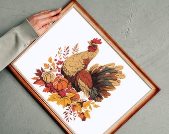 Thanksgiving Turkey & Pumpkins PNG, Fall Sublimation Design (Digital Download)