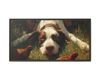 Bird Dog & Pheasant Hunt Canvas Art: Rustic Farmhouse Decor