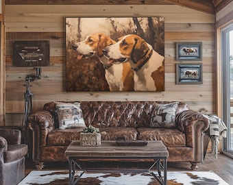 Canvastavla med jakthundar: Rustik stuga väggkonst