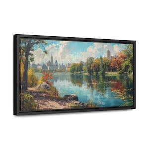 Central Park in Fall Framed Canvas Print: NYC Oil Painting Style
