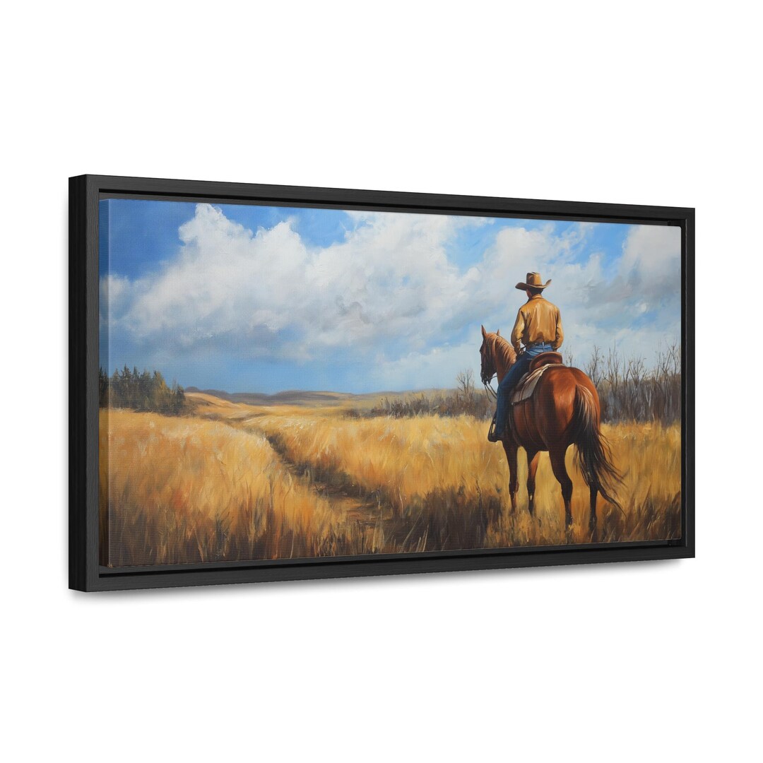 Cowboy on Horse Framed Canvas Print: Western Ranch Wall Art - Etsy