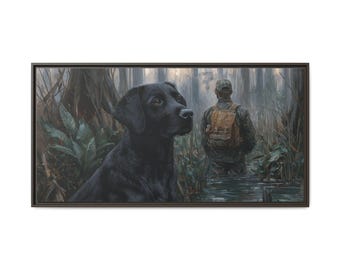 Impresión en lienzo de perro de caza labrador negro: arte rústico para pared de cabaña