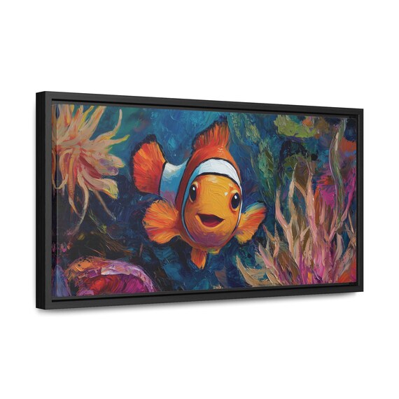 カクレクマノミのキャンバスプリント：水中の海の絵画、額入りウォール 