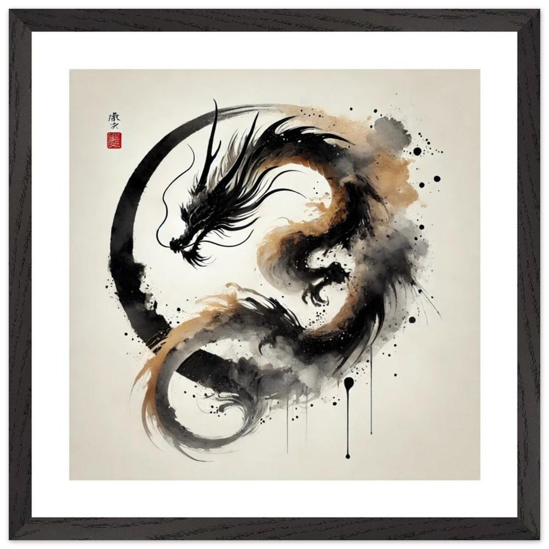 Elegant Abstract Dragon Watercolor Framed Poster – Zen Art, Vivid ...