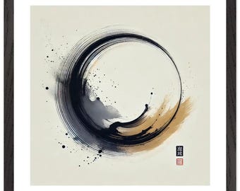 Zen Enso Circle Art - Abstract Watercolor Framed Poster - Serenity for Mindfulness
