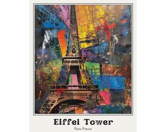 Eiffelturm, Paris, Frankreich, abstraktes Gemälde im K-Stil, mattes vertikales Poster, zeitgenössische Kunst für Wohn- und Bürodekoration, hochwertiges Papier